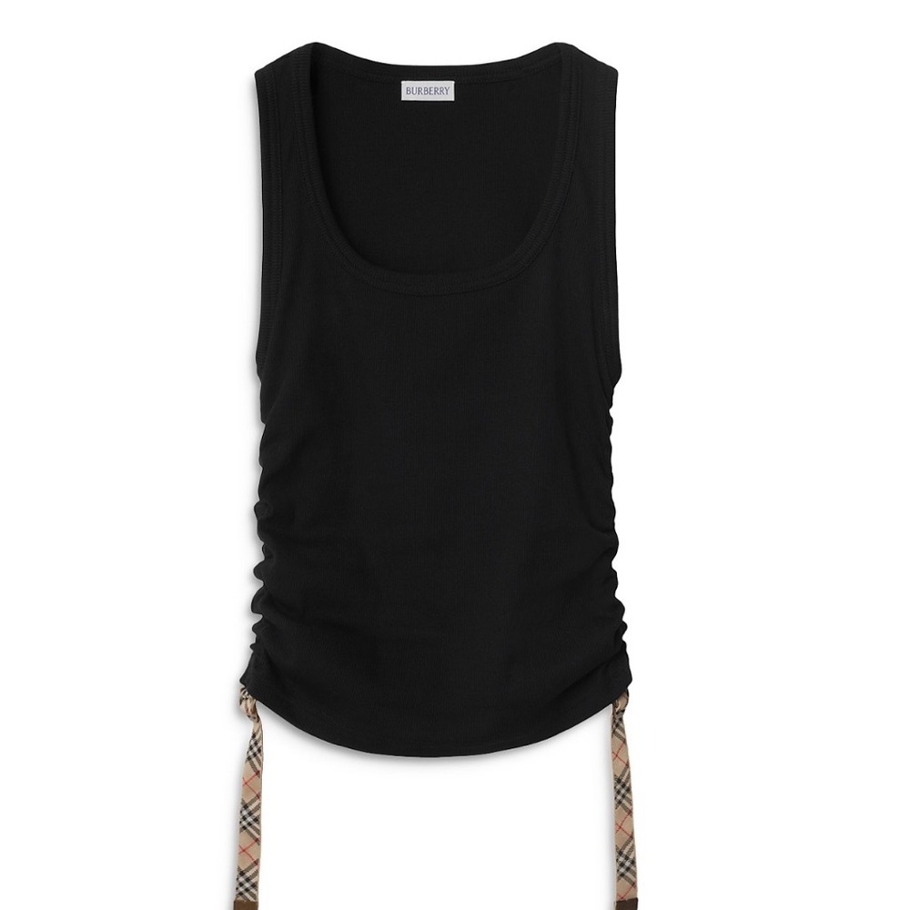 Burberry Black Scoop Neck Tank with Signature Check Tie Details